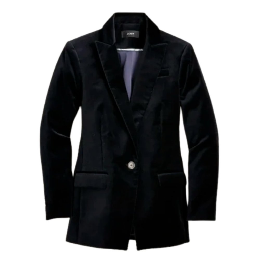 NWT JCrew Willa Velvet Blazer Jacket Womens 8 Black Stretch Coat BD005 NEW